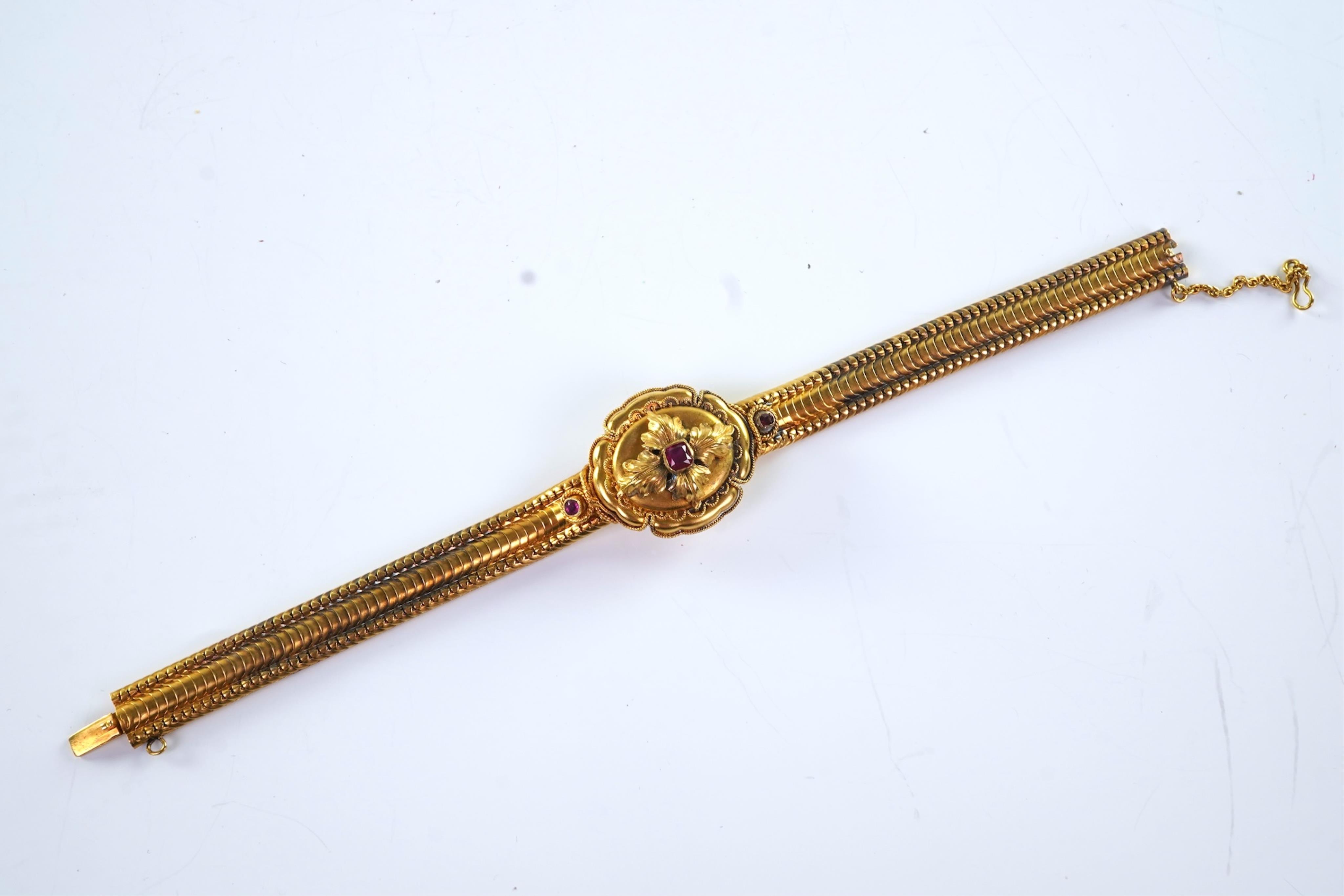 A Victorian gold and ruby bracelet, late 19th century